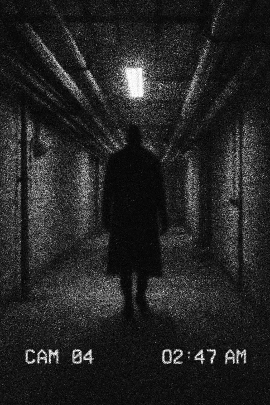 Grainy security camera still of an unidentifiable figure